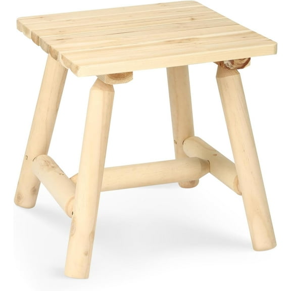 HOMEDIARY Wooden Adirondack Log Side Table, Cedar Wood Outdoor Square End Table w/Slatted Tabletop, Oversize 19.5” Indoor Outdoor Patio Side Coffee Table for Garden Patio Backyard Porch, Natural