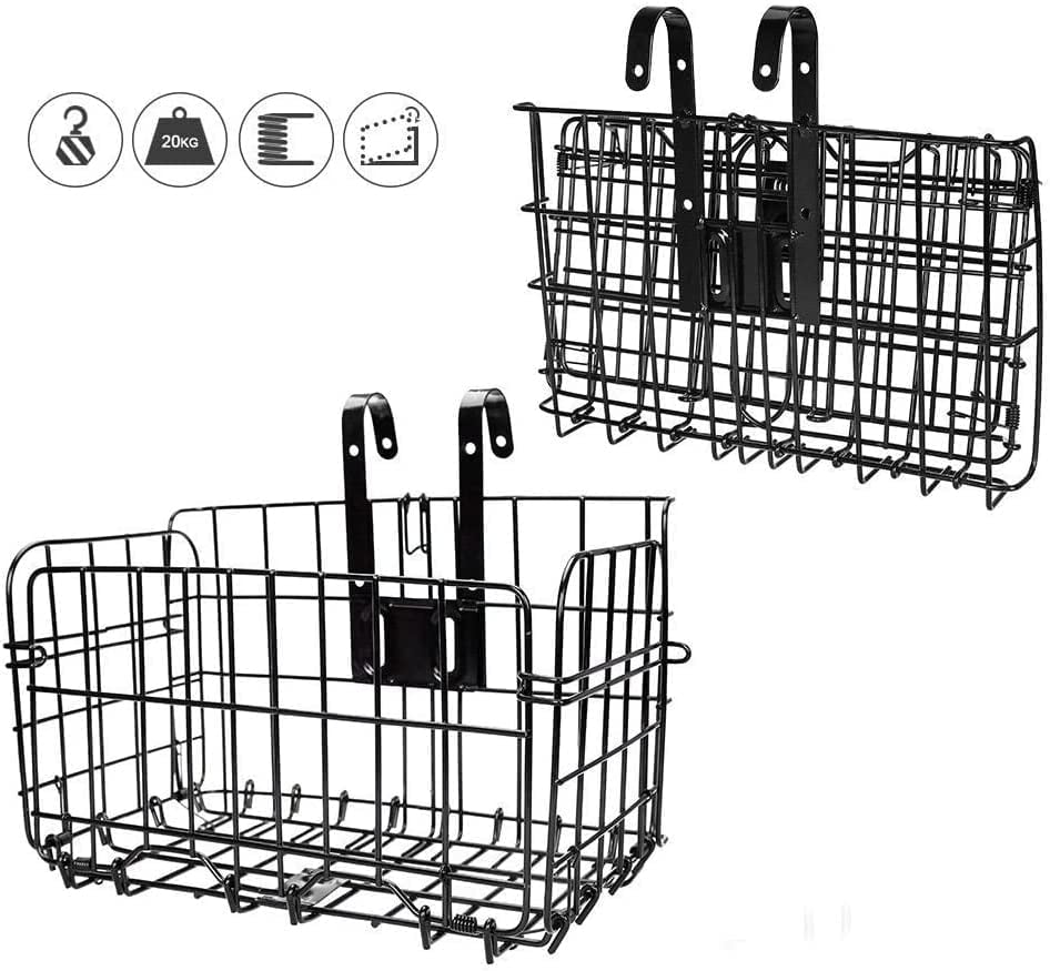 HOMEE Folding Rear Bike Basket Wire Mesh Fold-Up Detchable Front Bag Hanging Bicycle Cargo Rack for Mountain Accessories Frame 1 Pack