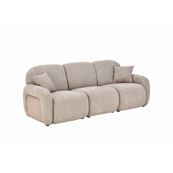 HOMEFAITH sofas Modern 3-Seater Curved Sofa  Oversized, Extra-Padded, Cloud-Like Linen Upholstered Sofa (Includes Throw Pillows)