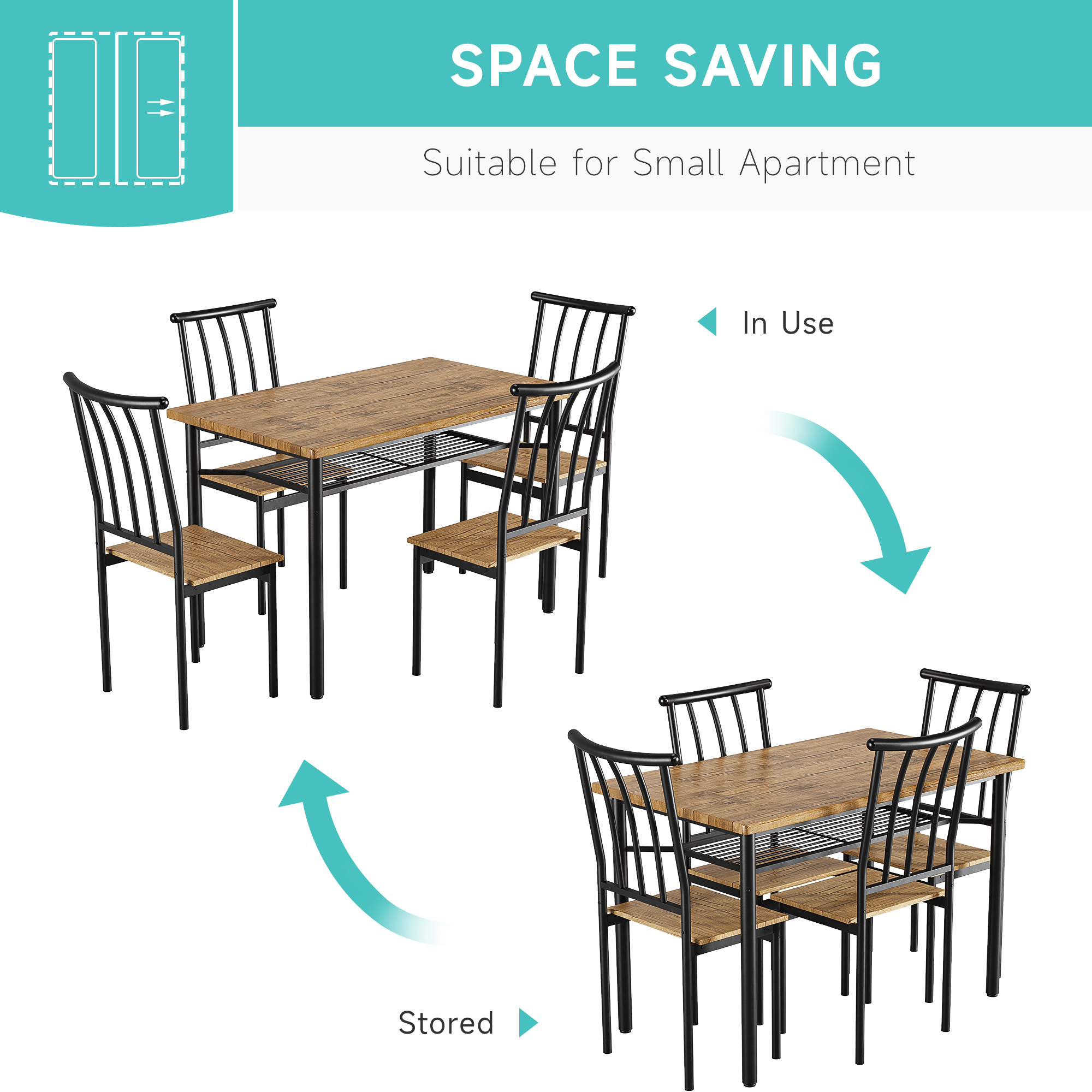 HOMEFAN Dining Table Set for 4, Kitchen Table and Chairs, Metal and