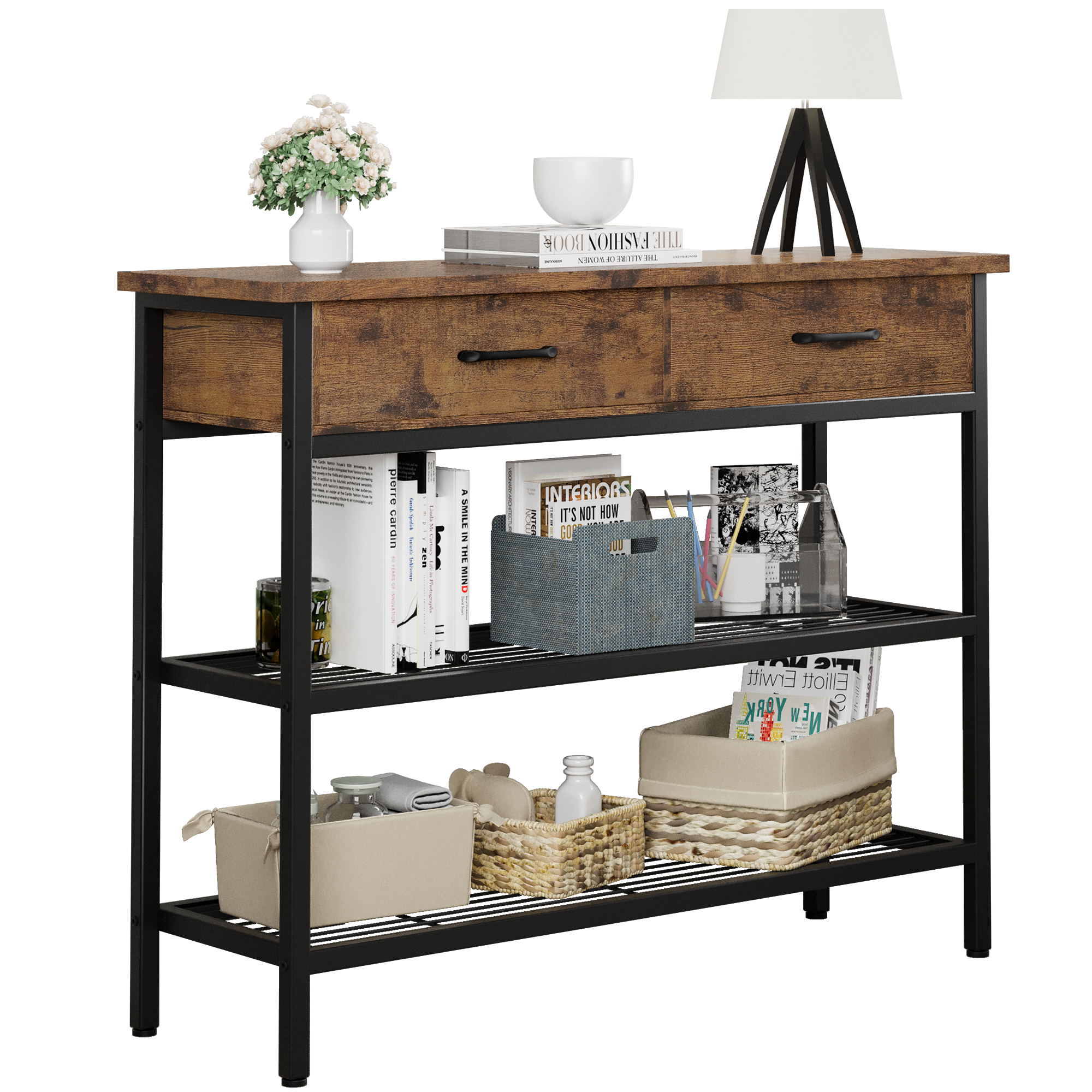 Narrow Console Table With Built-in Charging Station | 70.9" Sofa Table With Outlets & USB Ports