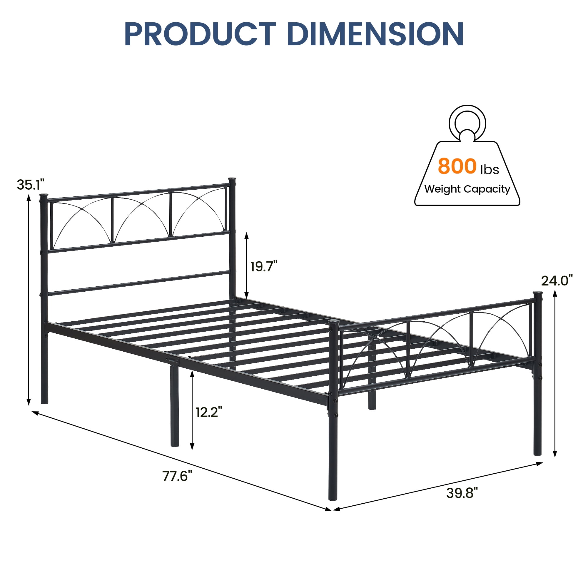 HOMEFAN Twin Bed Frames Metal Platform Heavy Duty Steel Slat Under Bed Storage Black