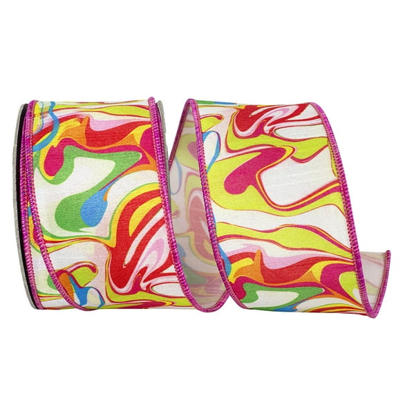 HOMEFORD Abstract Bright Ink Mix Pattern Wired Ribbon, 2-1/2-inch, 10-yard, Multicolor