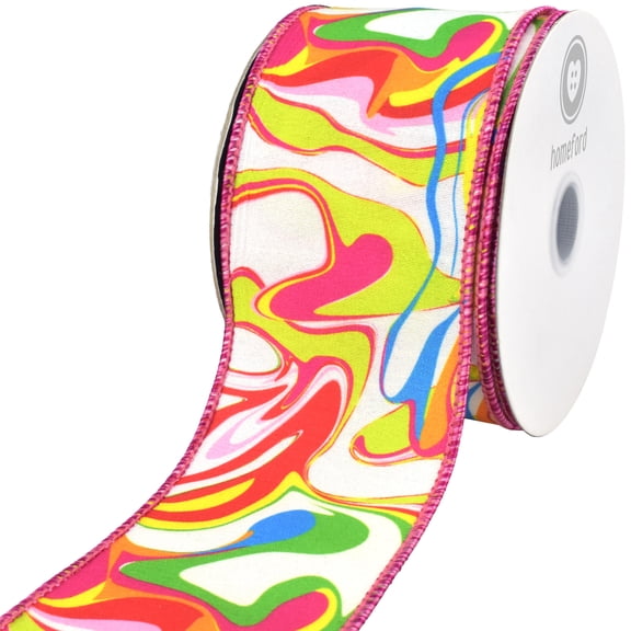Homeford Abstract Bright Ink Mix Pattern Wired Ribbon, 2-1/2-inch, 10-yard, Multicolor