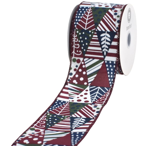 HOMEFORD Abstract Christmas Tree Collage Wired Ribbon, 2-1/2-inch, 10-yard, Wine