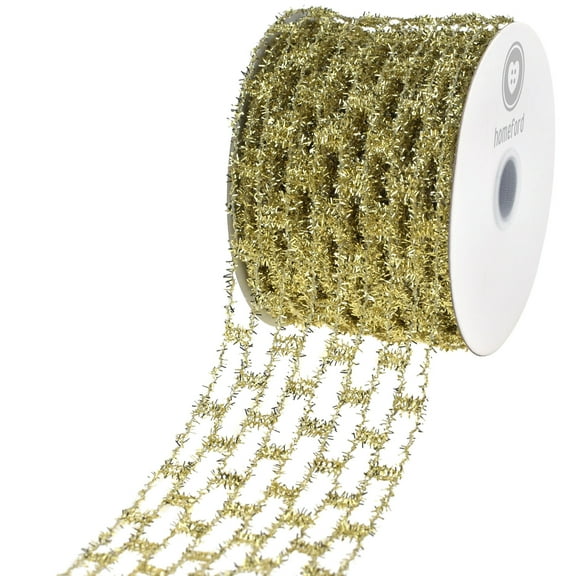 HOMEFORD Christmas Expandable Sparkle Tinsel Wired Ribbon, 2-1/2-inch, 10-yard, Gold