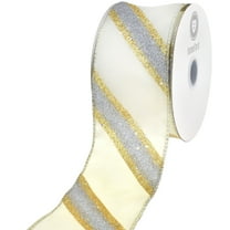 HOMEFORD Christmas Glittered Diagonal Stripes Wired Ribbon, 2-1/2-inch, 10-yard, Gold/Silver