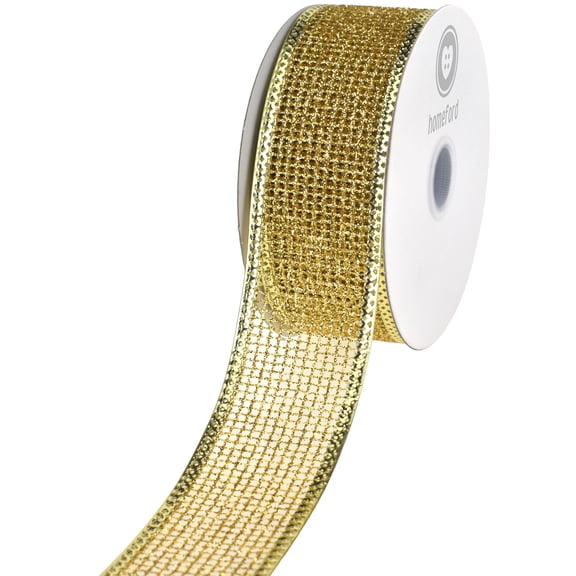 HOMEFORD Christmas Glittered Net Metallic Edge Wired Ribbon, 1-1/2-inch, 10-yard, Gold