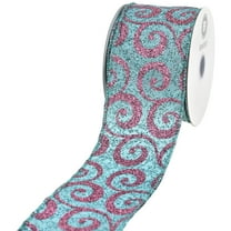 HOMEFORD Christmas Glittered Ornate Swirls Satin Wired Ribbon, 2-1/2-inch, 10-yard, Teal