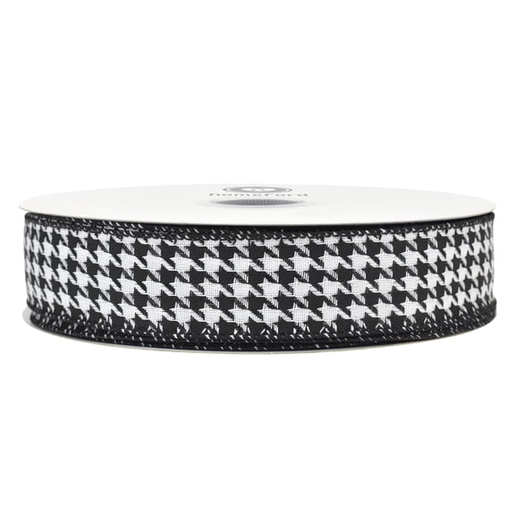 HOMEFORD Christmas Houndstooth Woven Wired Ribbon, 1-1/2-inch, 50-yard, Black/White