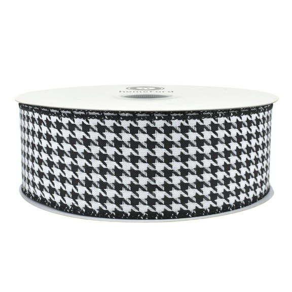 HOMEFORD Christmas Houndstooth Woven Wired Ribbon, 2-1/2-inch, 50-yard, Black/White
