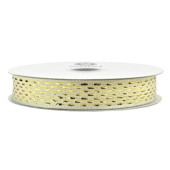 HOMEFORD Christmas Metallic Dash Weave Wired Ribbon, 5/8-inch, 10-yard, Champagne