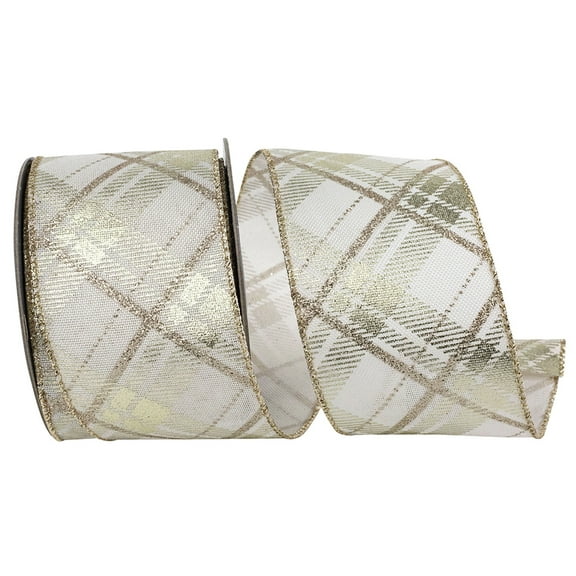 HOMEFORD Christmas Metallic Plaid Twill Wired Ribbon, 2-1/2-inch, 10-yard, Gold