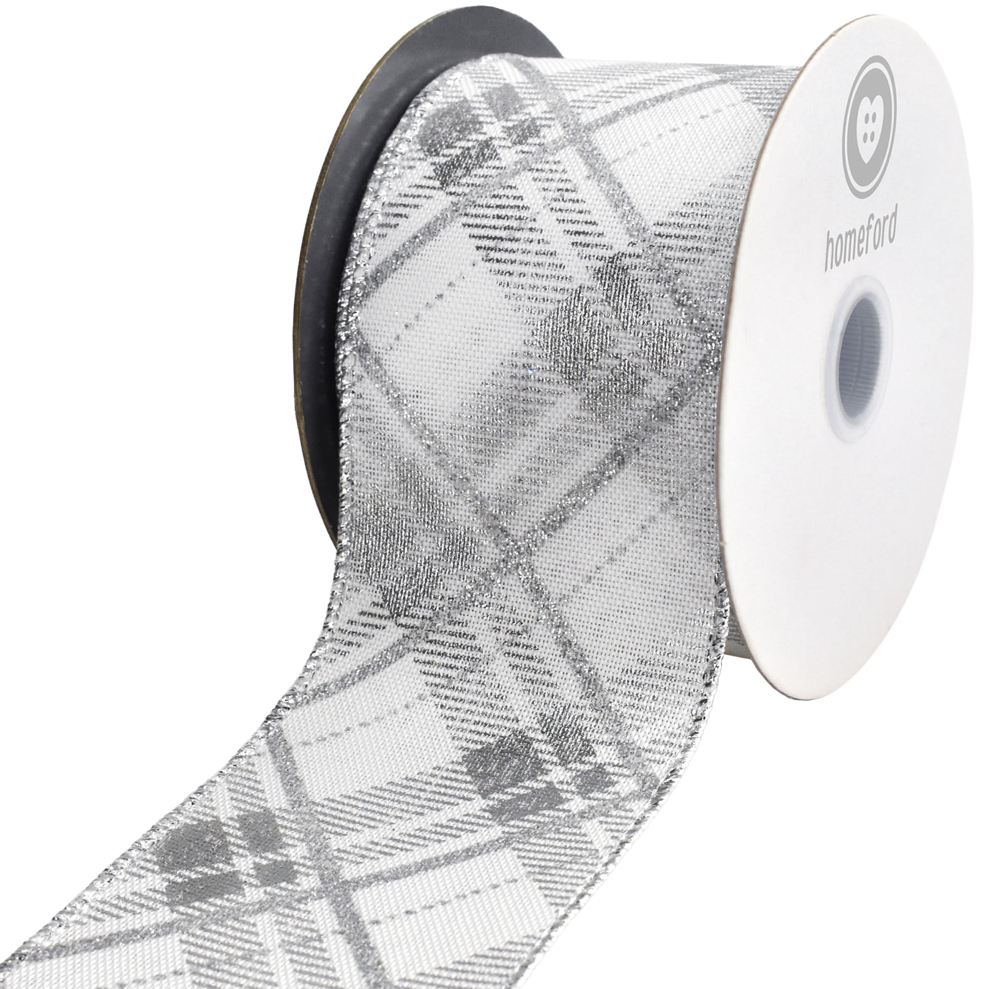 Homeford Christmas Metallic Plaid Twill Wired Ribbon, 2-1/2-inch, 10-yard, Silver