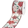 thumbnail image 1 of HOMEFORD Christmas Poinsettia Berry Branch Satin Wired Ribbon, 2-1/2-inch, 10-yard, White, 1 of 3