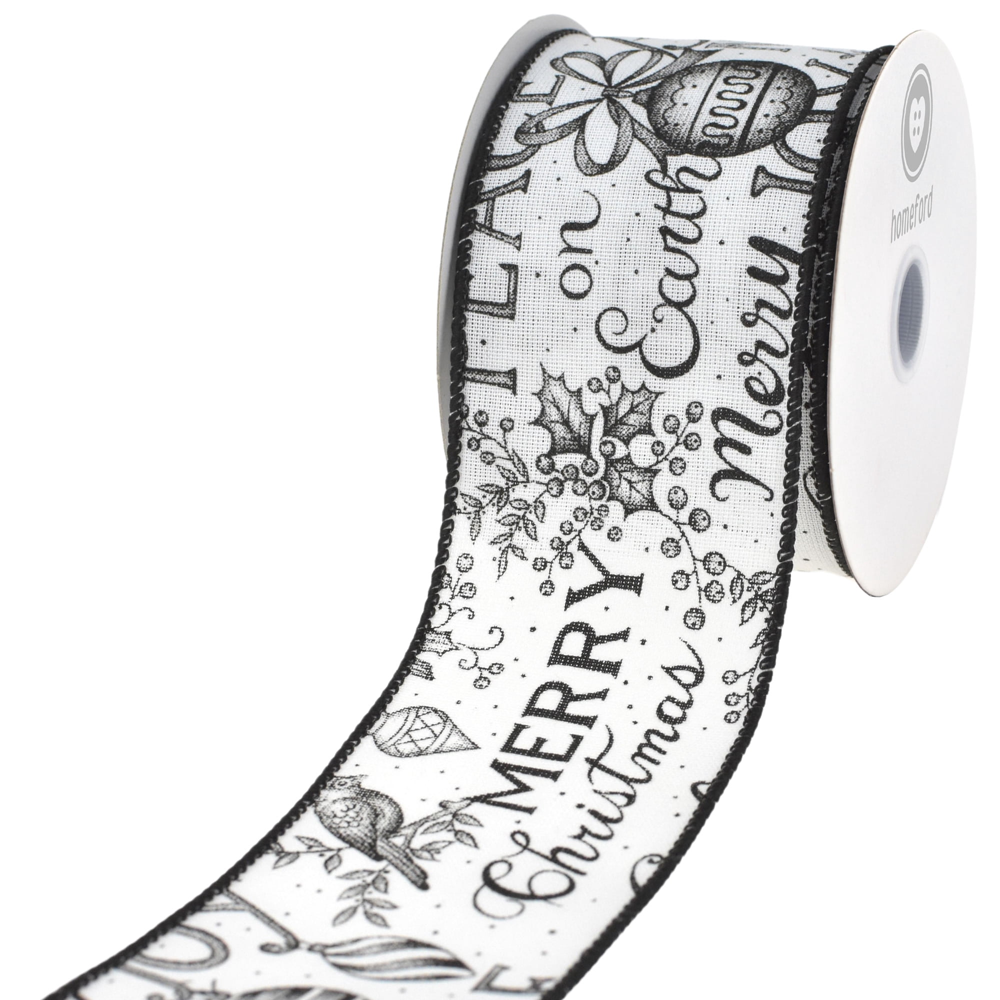 HOMEFORD Christmas Vintage Script Faux Linen Wired Ribbon, 2-1/2-inch ...