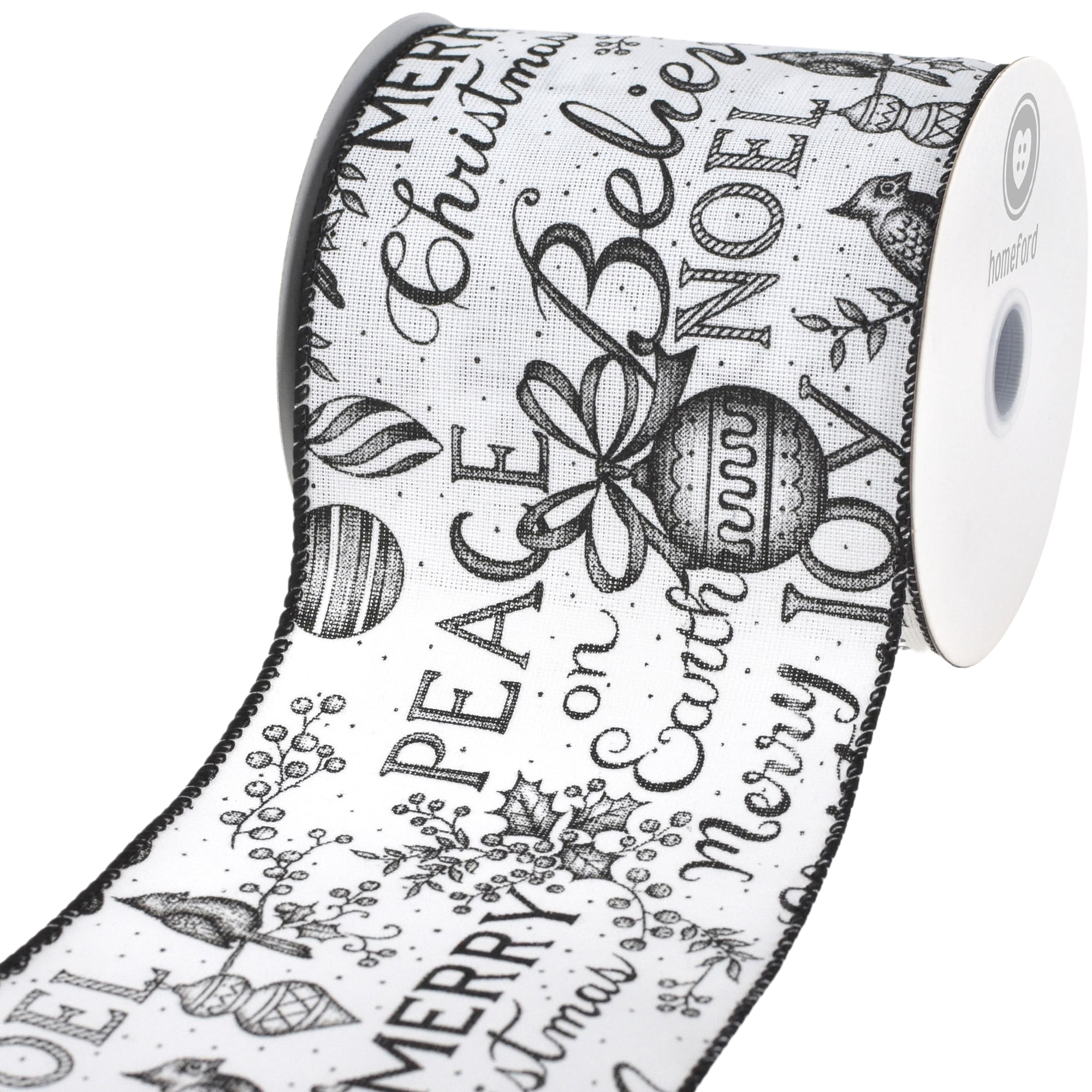 HOMEFORD Christmas Vintage Script Faux Linen Wired Ribbon, 4-inch, 10 ...