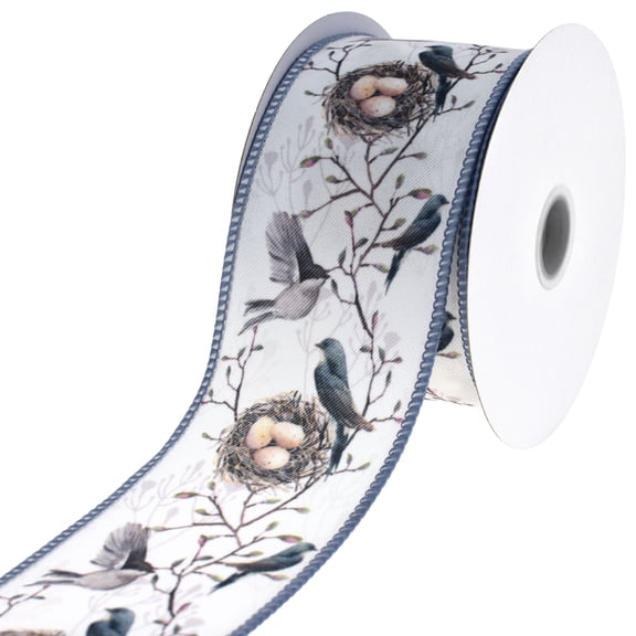 HOMEFORD ESC05 Blue Birds and Eggs Twill Wired Ribbon, 2-1/2-inch, 10-yard, Slate