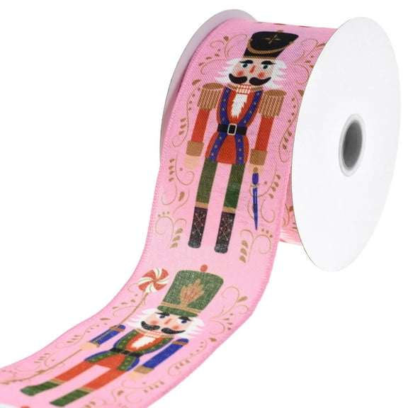 HOMEFORD ESC05 Christmas Nutcracker Scroll Filigree Wired Ribbon, 2-1/2-inch, 10-yard, Pink