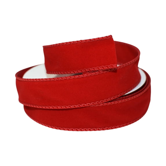 HOMEFORD ESC05 Christmas Velvet Fuzz Wired Ribbon, 1-inch, 10-yard, Red