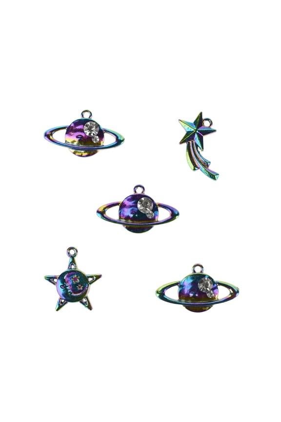 ESC05 Iridescent Metallic Planets Craft Charms, 1-1/4-inch, 5-piece, Multicolor