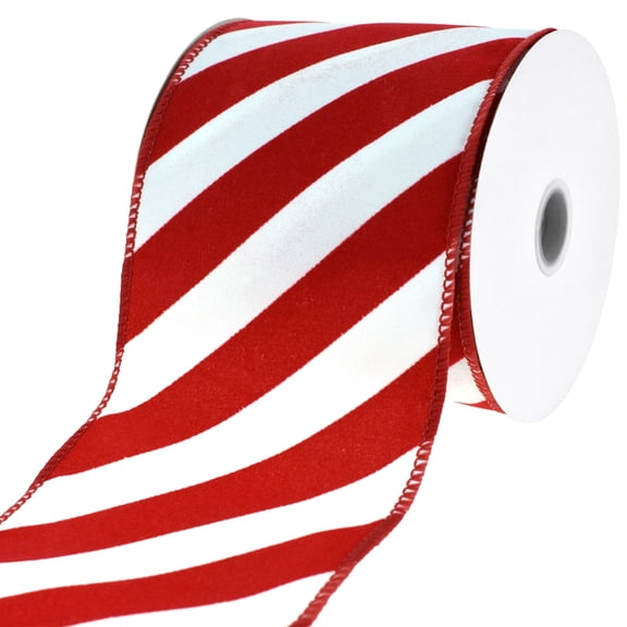 Christmas Candy Cane Grand Velvet Outdoor Wired Ribbon, 4-inch, 10-yard, Red/White
