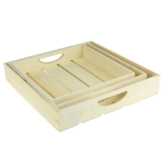 HOMEFORD ESC09 Wooden Craft DIY Slatted Tray Set, Assorted Sizes, 3-piece, Natural