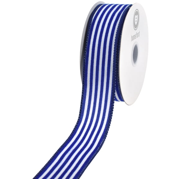 HOMEFORD Flocked Stripes Satin Wired Ribbon, 1-1/2-inch, 10-yard, Royal Blue