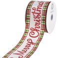 thumbnail image 1 of HOMEFORD Merry Christmas Plaid Edge Satin Wired Ribbon, 2-1/2-inch, 10-yard, Ivory, 1 of 3