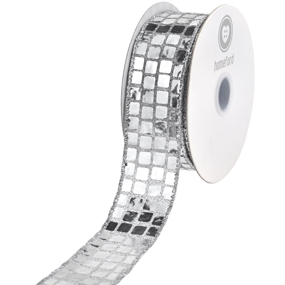 HOMEFORD Metallic Disco Ball Sequins Wired Ribbon, 1-1/2-inch, 10-yard, Silver