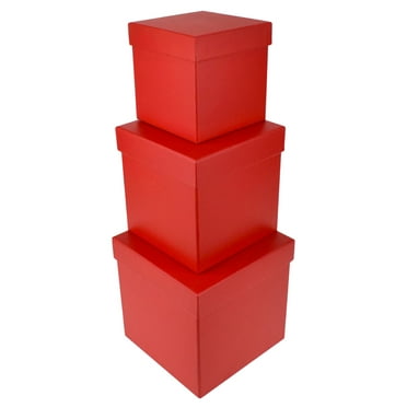 HOMEFORD Nested Square Gift Boxes, 5-inch, 6-inch, 7-inch, Red, 3-piece
