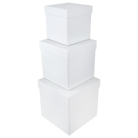 HOMEFORD Nested Square Gift Boxes, 5-inch, 6-inch, 7-inch, White, 3-piece