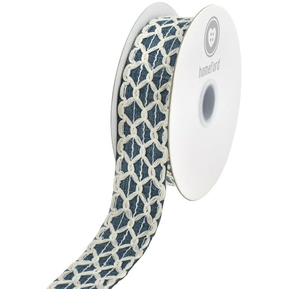 HOMEFORD Scallop Weave Burlap Faux Linen Wired Ribbon, 1-1/2-inch, 10-yard, Blue