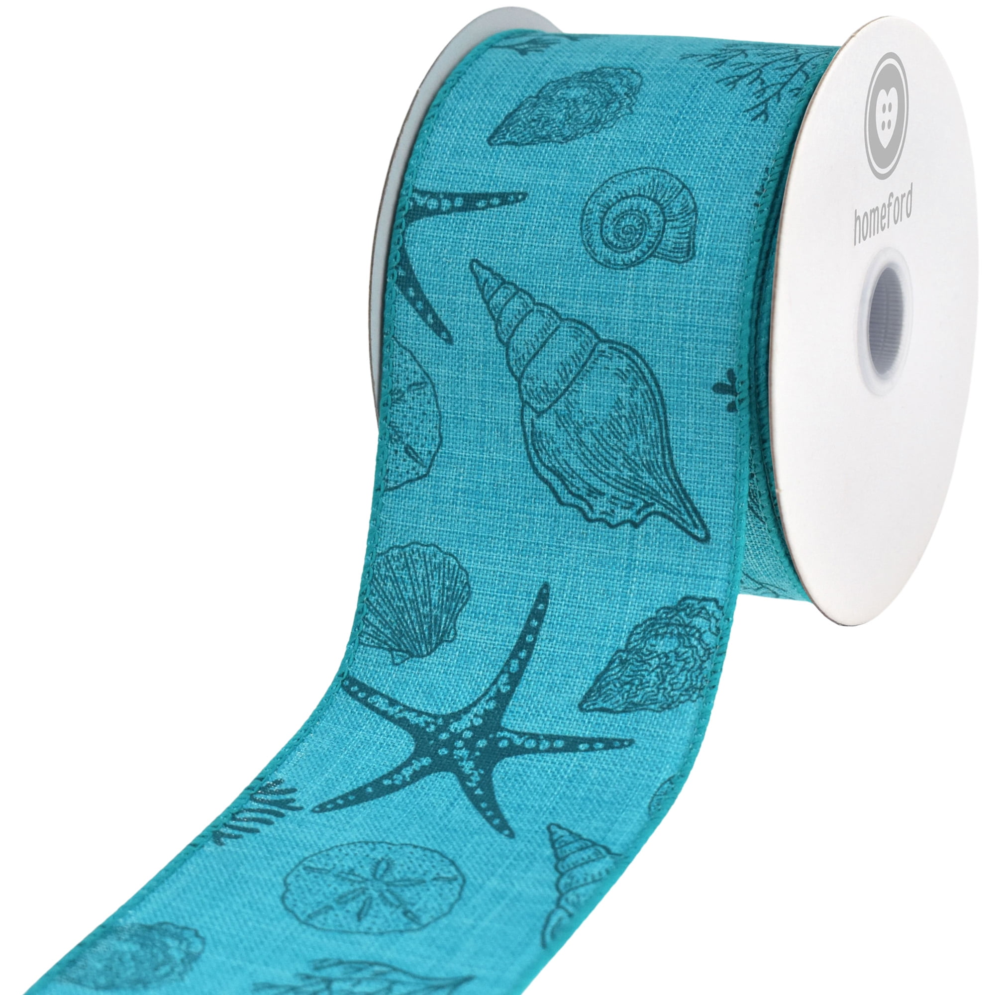 HOMEFORD Summer Stamped Beach Icons Faux Linen Wired Ribbon, 2-1/2-inch ...