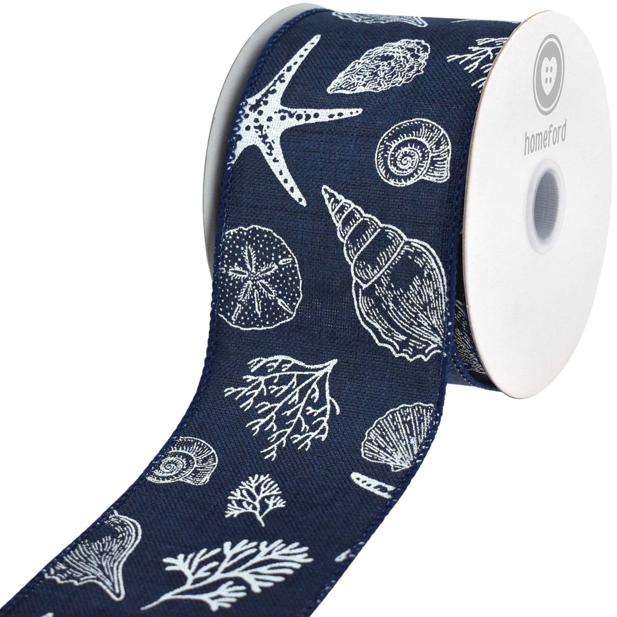 HOMEFORD Summer Stamped Beach Icons Faux Linen Wired Ribbon, 2-1/2-inch ...