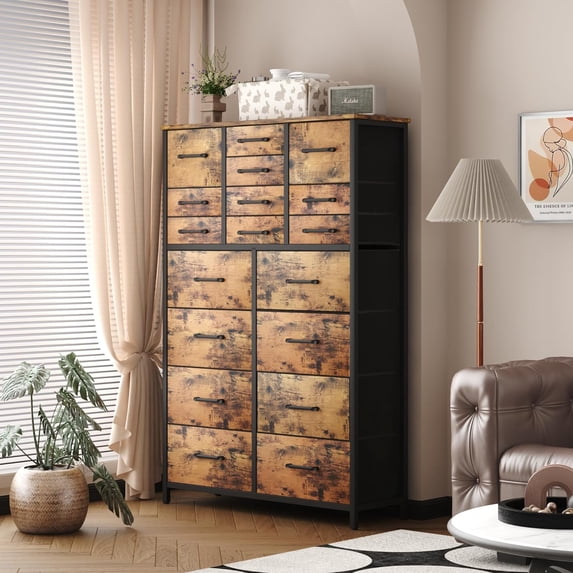 HOMEFORT 18 Drawer Dresser for Bedroom, 57" Tall Fabric Chest of Drawers, Large Capacity Storage Organizer Tower for Closet, Nursery, Living Room, Hallway, Entryway, Rustic Brown