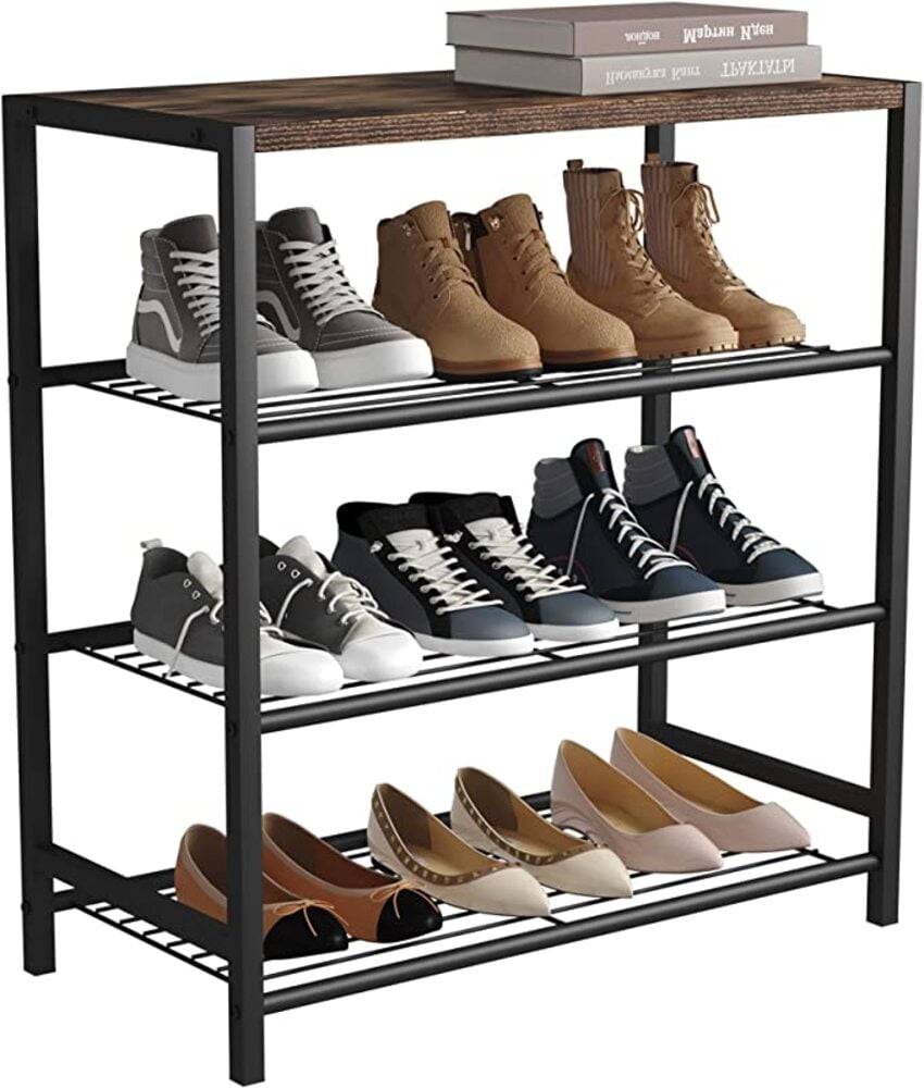 Home Basics 4 Tier Tall Shoe Cabinet with Louvered Doors, Brown, FURNITURE