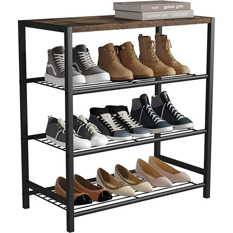 HOMEFORT 3-Tier Shoe Rack, Shoe Storage Shelf, Industrial Shoe Tower,  Narrow Shoe Organizer for Closet Entryway, Small Shoe Rack Table with  Durable
