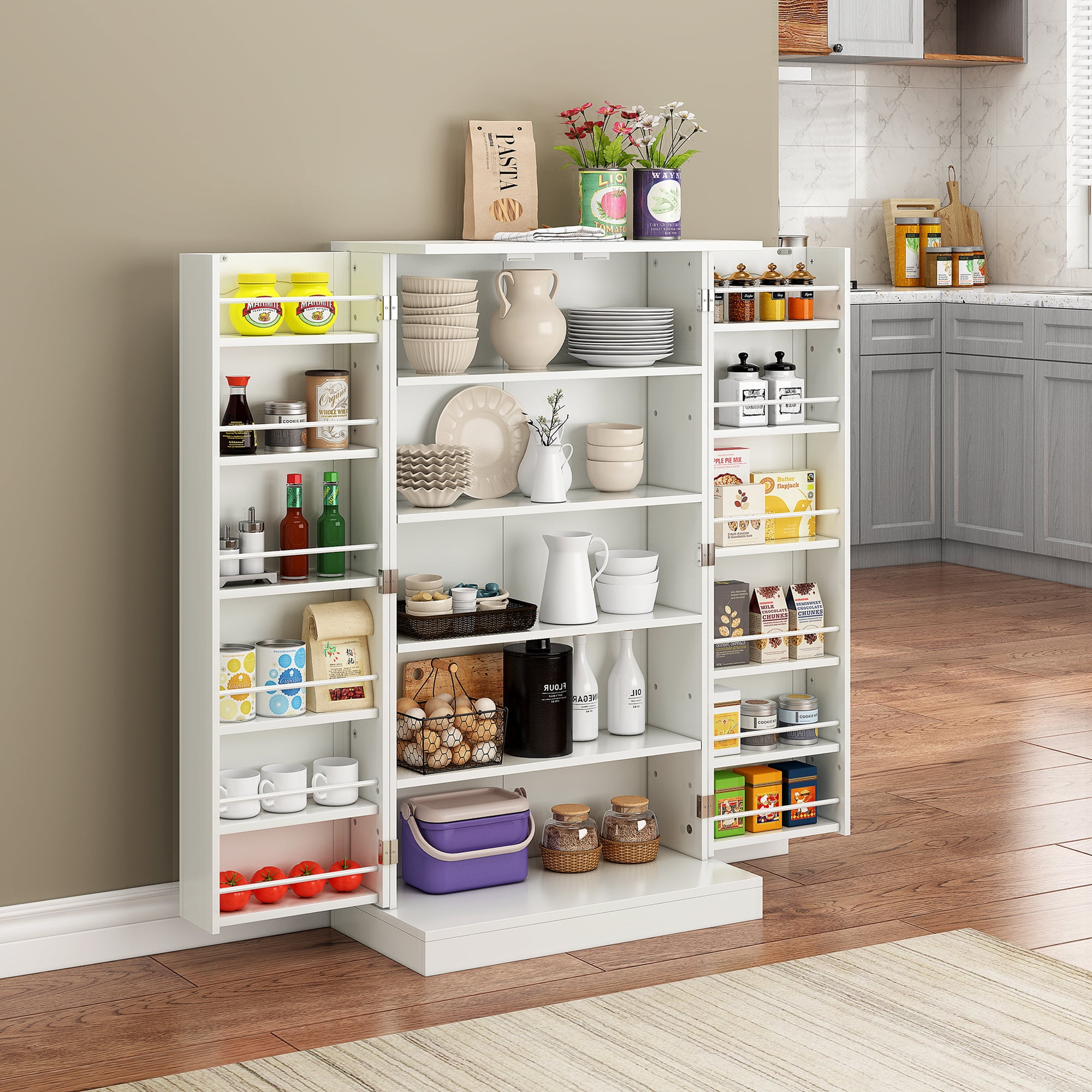 HOMEFORT 41" Kitchen Pantry, Farmhouse Pantry Cabinet, Storage Cabinet ...