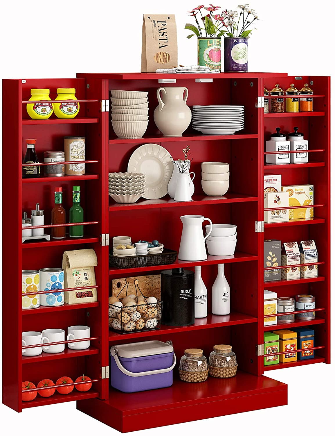 HOMEFORT 41" Kitchen Pantry, Farmhouse Pantry Cabinet, Storage Cabinet with Doors and Adjustable Shelves (Red) - image 1 of 5