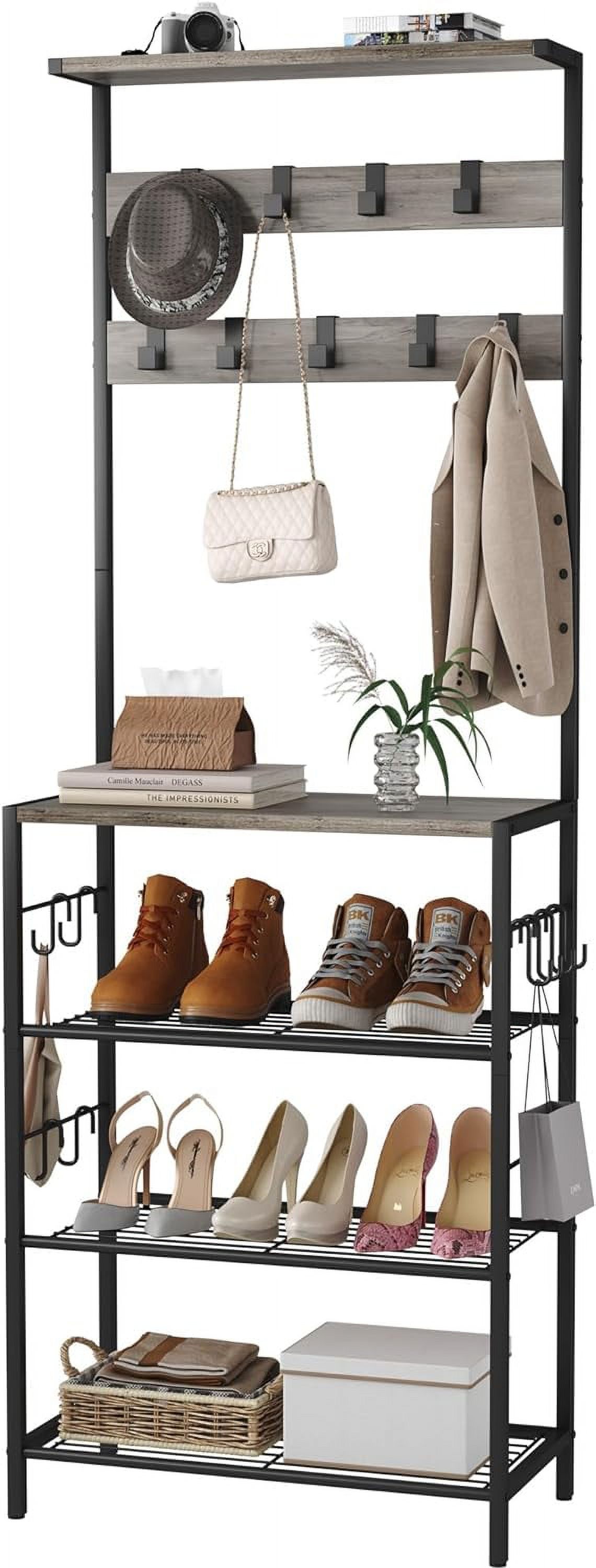 Entry bench with Shoe Rack, Coat Rack with 5-Tier Shoe Storage ...