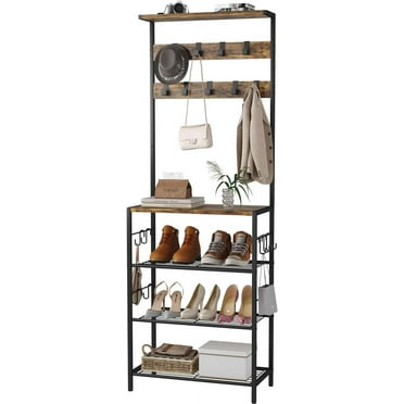 HOMEFORT 5-Tier Hall Tree with Shoe Storage, Coat and Shoe Rack Entryway, Freestanding 4-Tier Shoe Rack Storage for Hallway, Bedroom, Dorm, Entryway,Rustic Brown