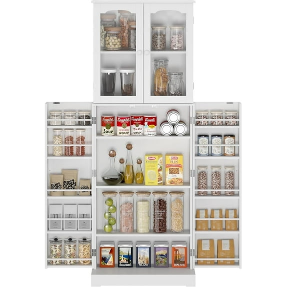 HOMEFORT 64" Kitchen Pantry Cabinet, Modern Tall Cabinet with MDF board and Adjustable Shelves, Freestanding Utility Storage Cabinet Cupboard for Kitchen, Living Room, Dining Room, White