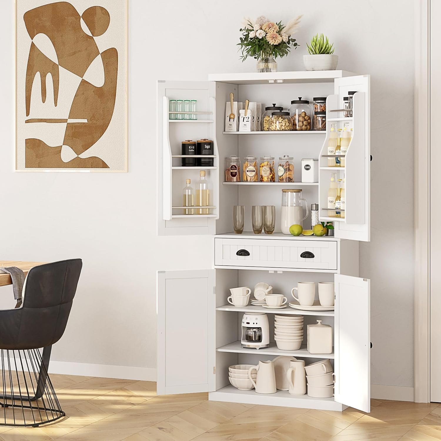 Homefort Adjustable Shelves Pantry Wood Composite White, 90.8