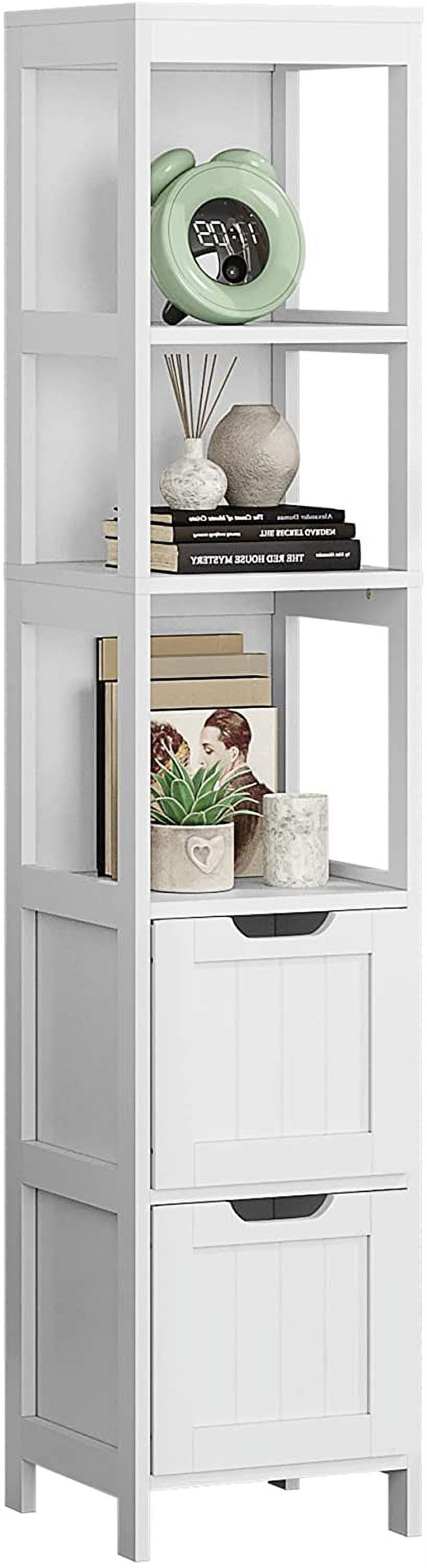Merax Tall Bathroom Storage Cabinet, Slim Linen Tower with 3 Drawers and  Door, Adjustable Shelves, White