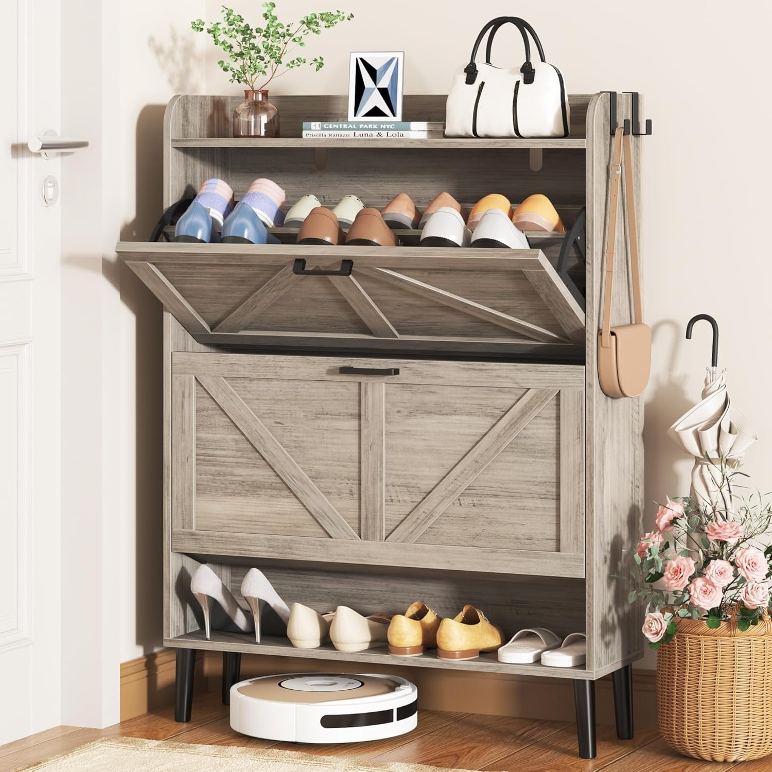 Shoe Storage Cabinet for Entryway, Slim Shoe Organizer with Two Flip ...