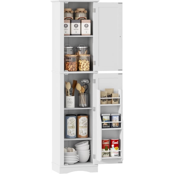 HOMEFORT Tall Bathroom Storage Cabinet, 64" Slim Kitchen Pantry with Door Storage, Narrow Wood Freestanding Cabinets with Adjustable Shelves for Kitchen Living Room Dining Room, White