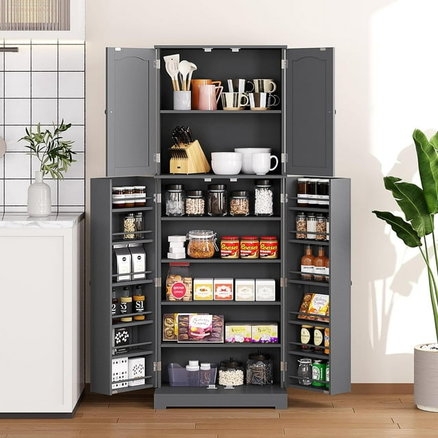 HOMEFORT Tall Kitchen Pantry Storage Cabinet with Doors and Shelves ...