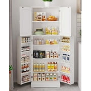 HOMEFORT Tall Kitchen Pantry Storage Cabinet with Doors and Shelves, Wooden Food Pantry Farmhouse Cupboard Freestanding Buffet for Kitchen Dining Living Room, White