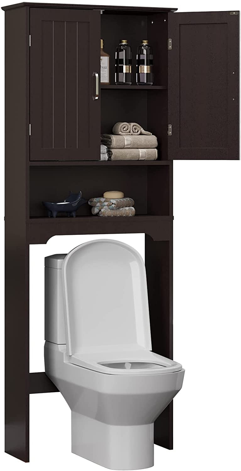 VIAGDO Over The Toilet Storage Cabinet, Tall Bathroom Cabinet Organizer  with Cupboard and Adjustable Shelves, Freestanding Toilet Shelf Space Saver